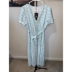 Mid-length Fashion floral wrap floral blues pattern dress sz M